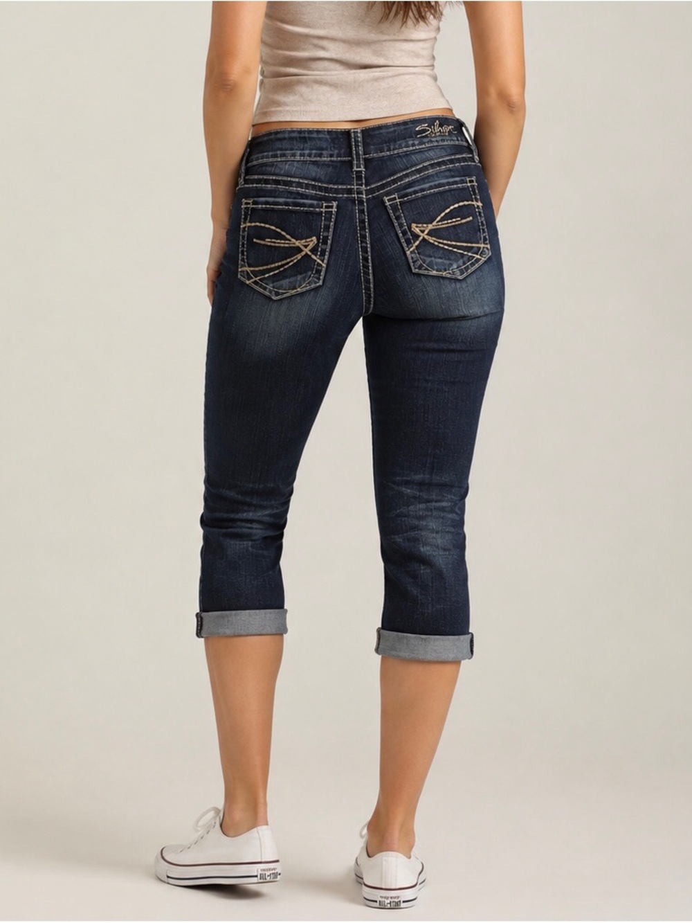 Silver Jeans 27 Suki Capri Women's Dark Blue Jeans Embroidered
